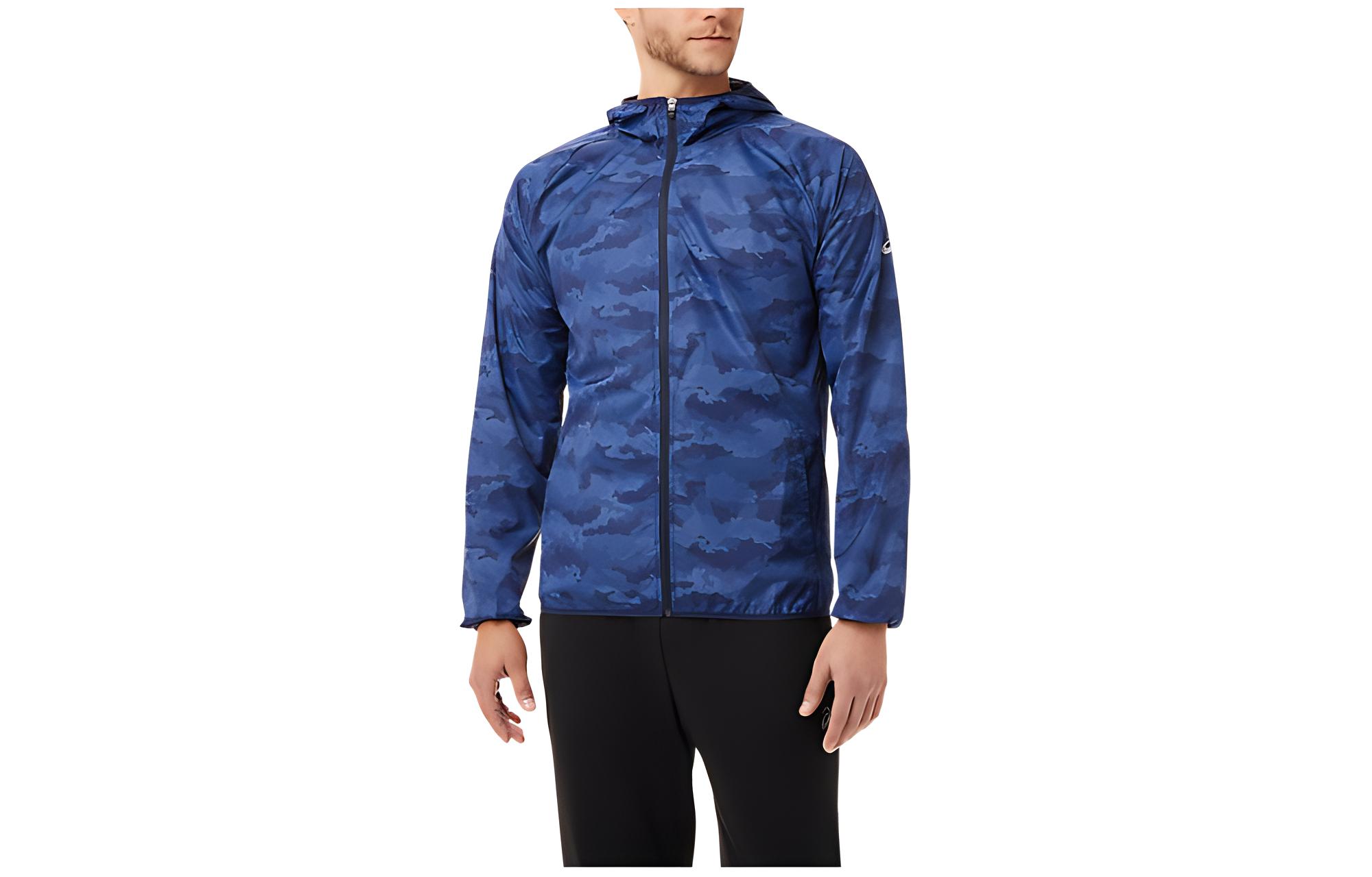 ASICS Blue Logo Print Zip-Up Hoodie Jacket 2011B970-462