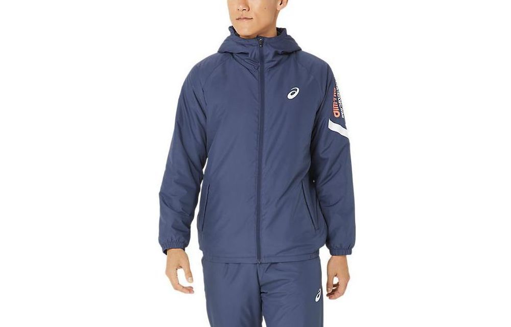 ASICS Blue Logo Print Zip-Up Slim Fit Hoodie Jacket 2031E274-400