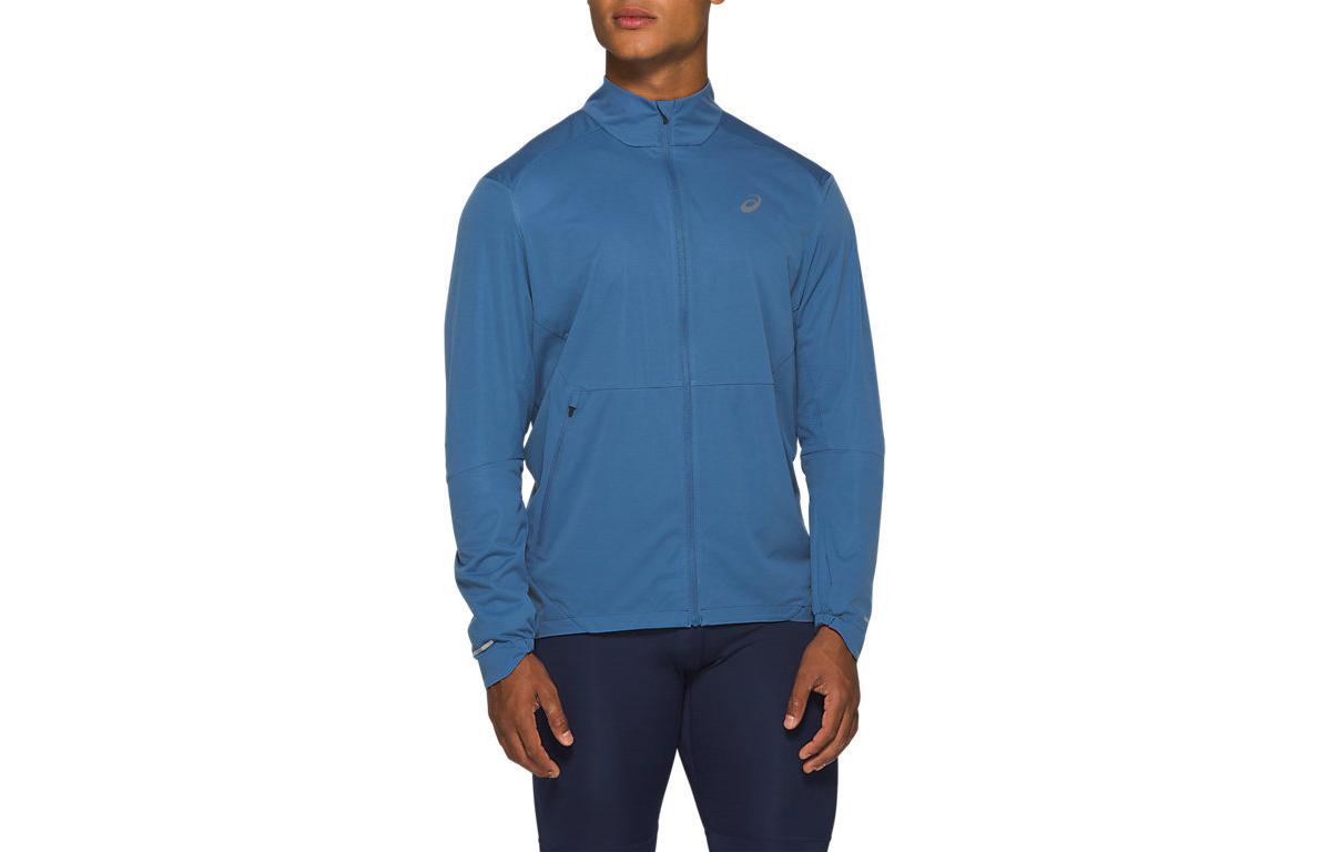 ASICS Blue Slim-Fit Track Jacket with Logo Print 2011A785-400