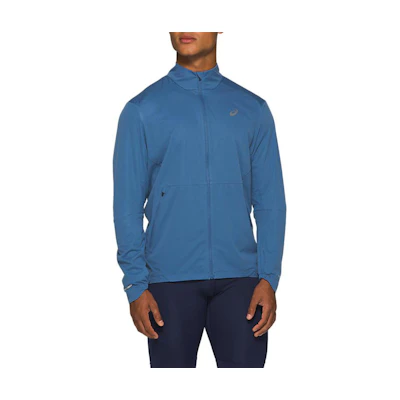 ASICS Blue Slim-Fit Track Jacket with Logo Print 2011A785-400