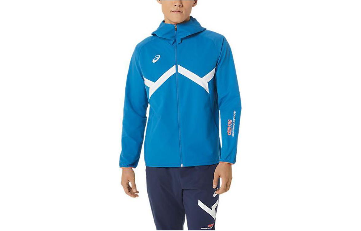 ASICS Blue Zip-Up Hoodie Jacket with Branded Logo Stripes 2031D990-401