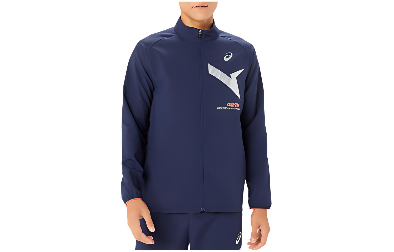 ASICS Blue Zip-Up Mock Neck Jacket with Logo Design 2031E535-400