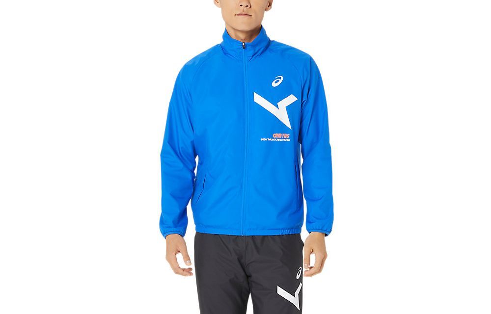 ASICS Blue Zip-Up Track Jacket with Graphic Letter Print 2031E272-401