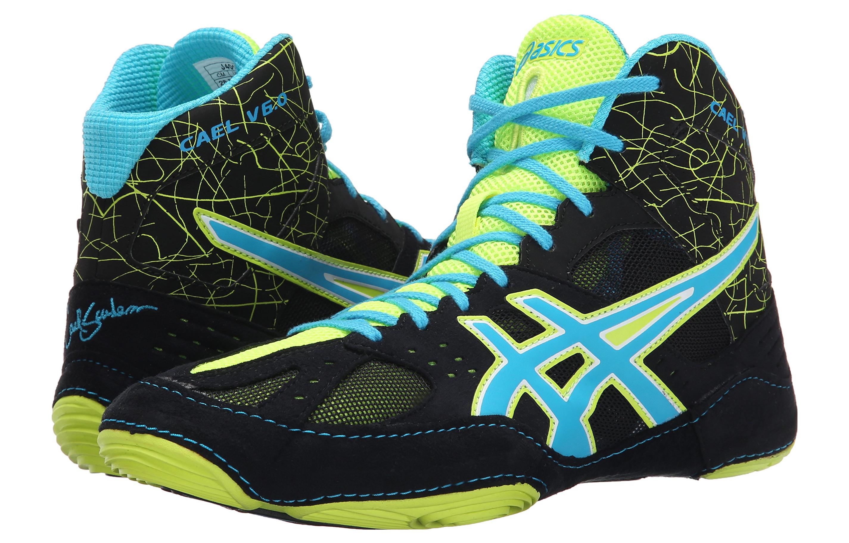 ASICS Cael V6.0 Wrestling Shoes 'Black Blue Green' 圖 4