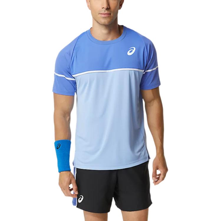 ASICS Colorblock Logo Print Crewneck T-Shirt Blue. 2041A292-403