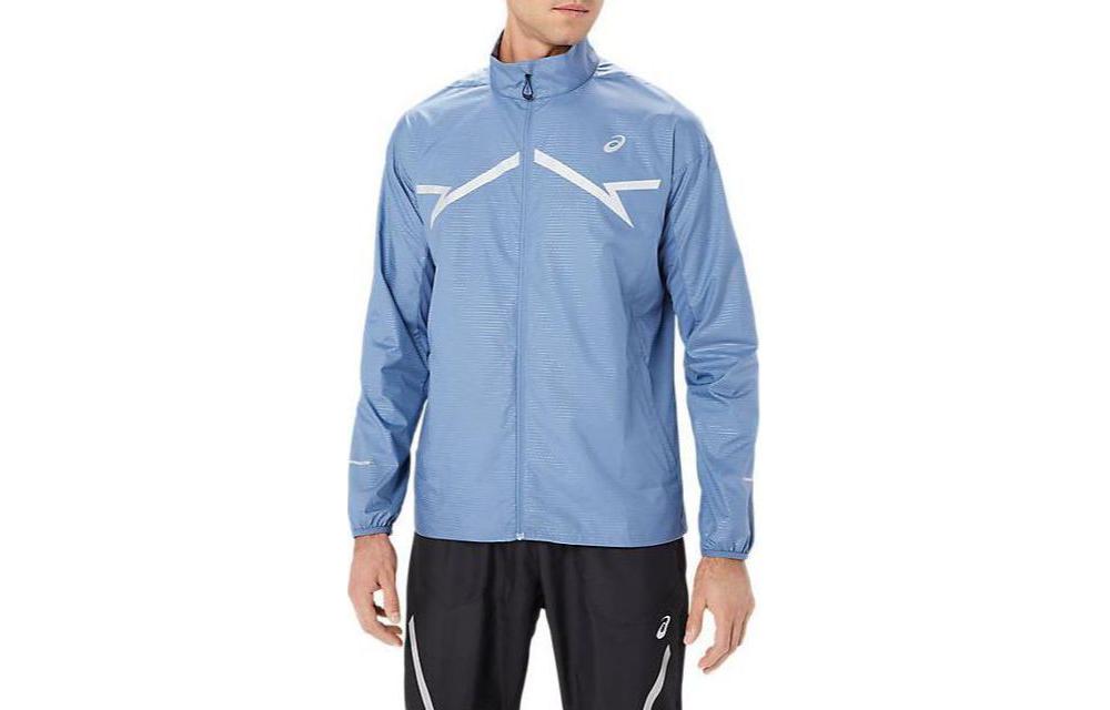ASICS Denim Blue Running Jacket with Logo Print and Zipper Long Sleeves 2011C875-401