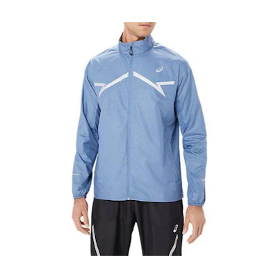 ASICS Denim Blue Running Jacket with Logo Print and Zipper Long Sleeves 2011C875-401