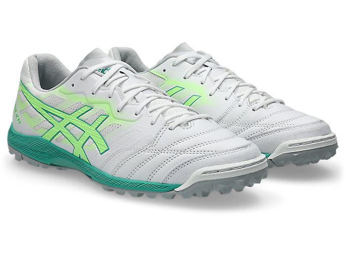 Order ASICS Destaque K FF TF Zapatos de Fútbol Blanco/Verde Iluminado. 1111A218-102