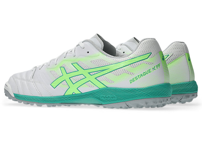 Lookbook ASICS Destaque K FF TF Zapatos de Fútbol Blanco/Verde Iluminado. 1111A218-102