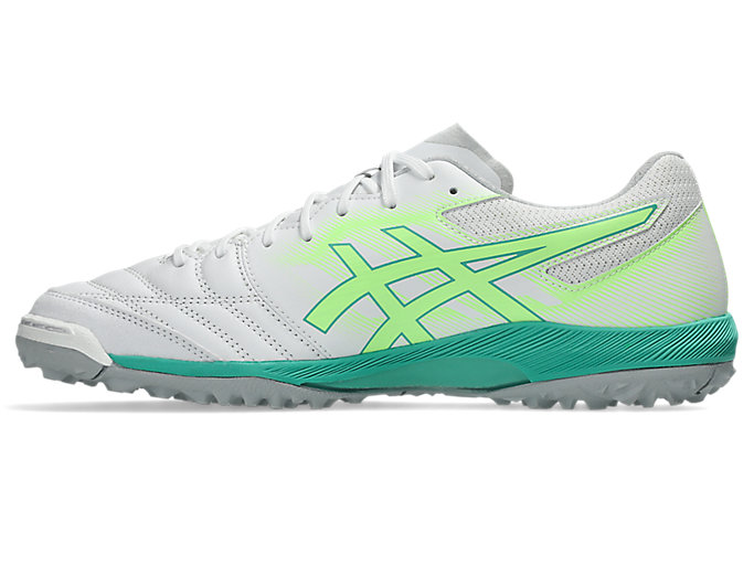 Shop ASICS Destaque K FF TF Zapatos de Fútbol Blanco/Verde Iluminado. 1111A218-102