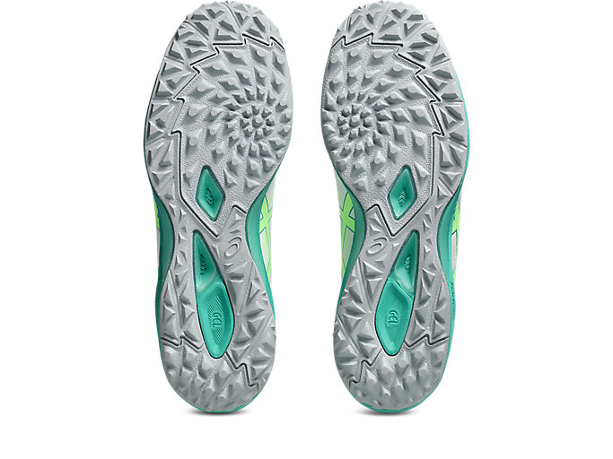 Sizing ASICS Destaque K FF TF Zapatos de Fútbol Blanco/Verde Iluminado. 1111A218-102