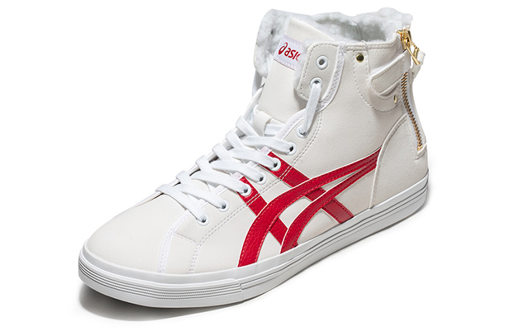 Lookbook アシックス ダブルクラッチ フリース ハイカット 白/赤 1201A012-100