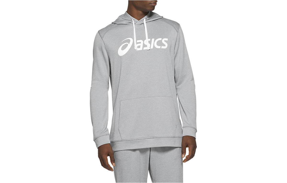 ASICS French Terry Hoodie Gray Loose-Fit Printed Long-Sleeve Sweatshirt 2031B095-033