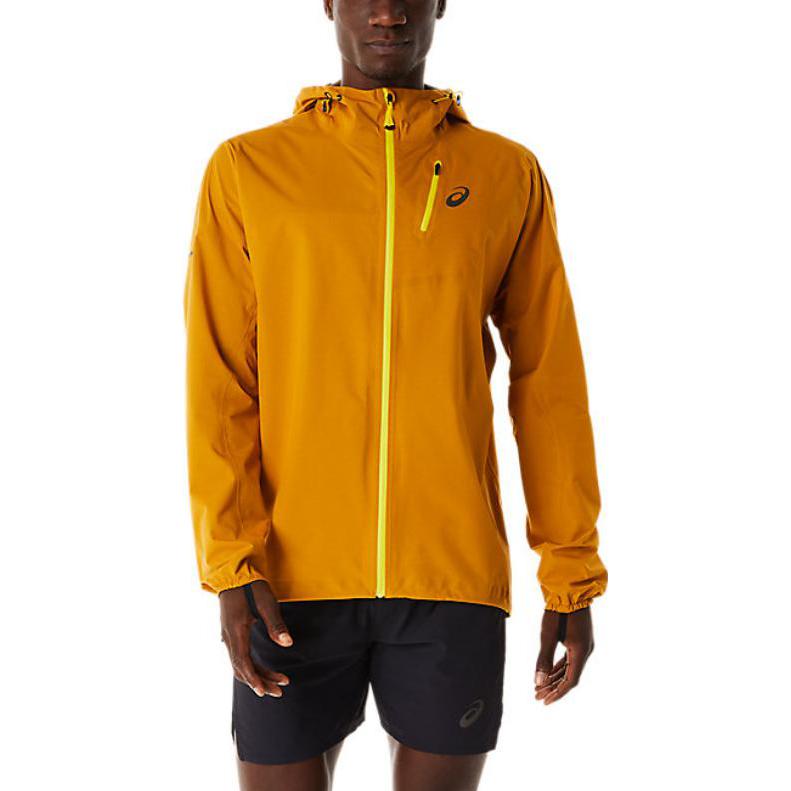 ASICS Fujitrail Waterproof Jacket Yellow Hooded Logo Zip Jacket 2011C259-801