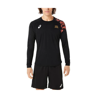 ASICS FW23 Printed Crewneck Pullover Long Sleeve Sweatshirt Black 2051A345-002