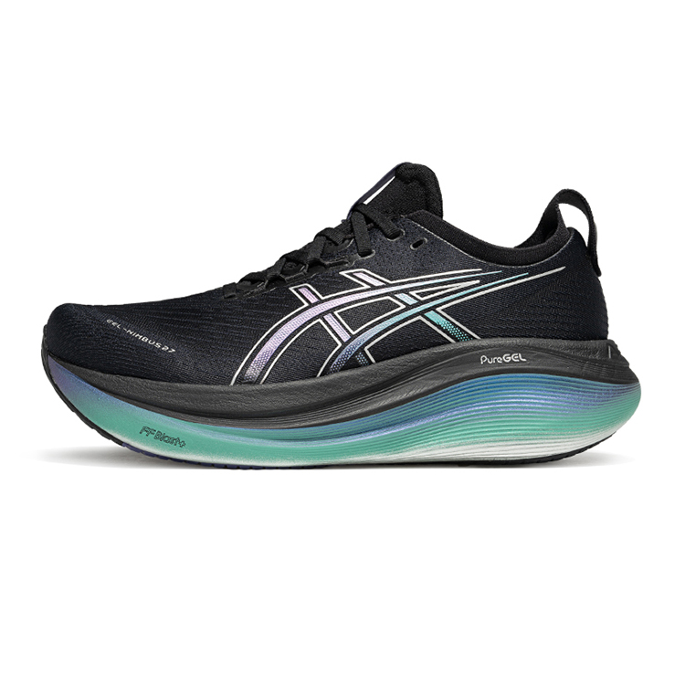 ASICS GEL-Nimbus 27 Black Green Running Shoes - Comfortable for Marathon. 1011C174-001