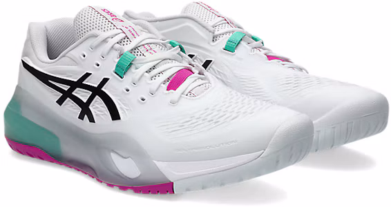 Lookbook ASICS GEL-RESOLUTION X Wide Tennis Schuhe Weiß/Aurora Grün (All Court). 1041A487-103