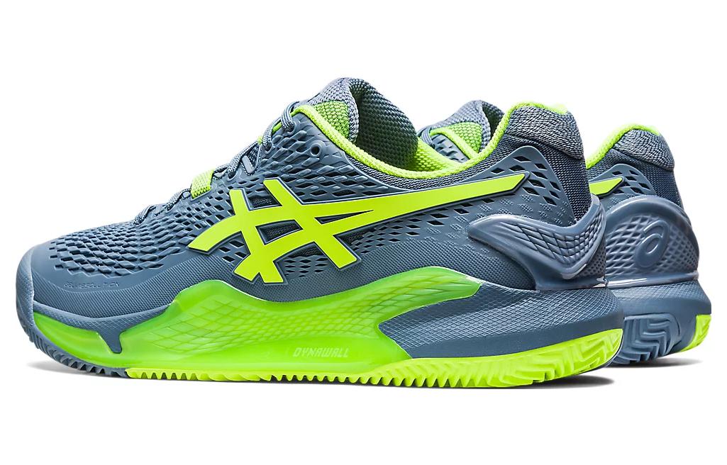 Shop ASICS Gel Resolution 9 Clay '钢蓝色 危险绿色'网球鞋 1041A375-400