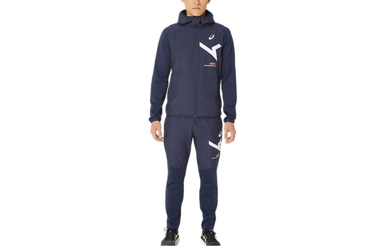 ASICS Graphic Print Fleece Zip Hoodie Midnight Navy Jacket 2031E268-400