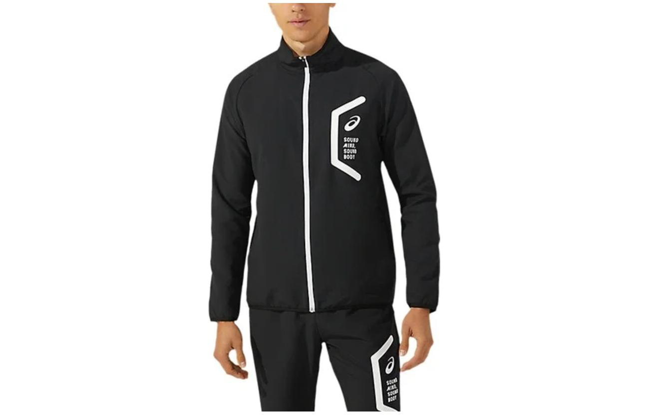 ASICS Graphic Print Zip-Up Jacket Black Long-Sleeve 2031C264-001