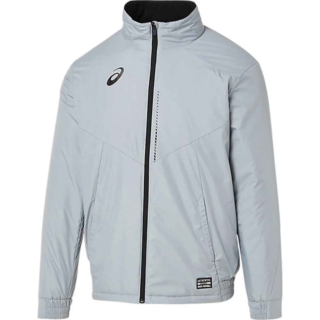 ASICS Gray Logo Printed Football Jacket with Stand Collar Thermal Warmth 2101A147-020