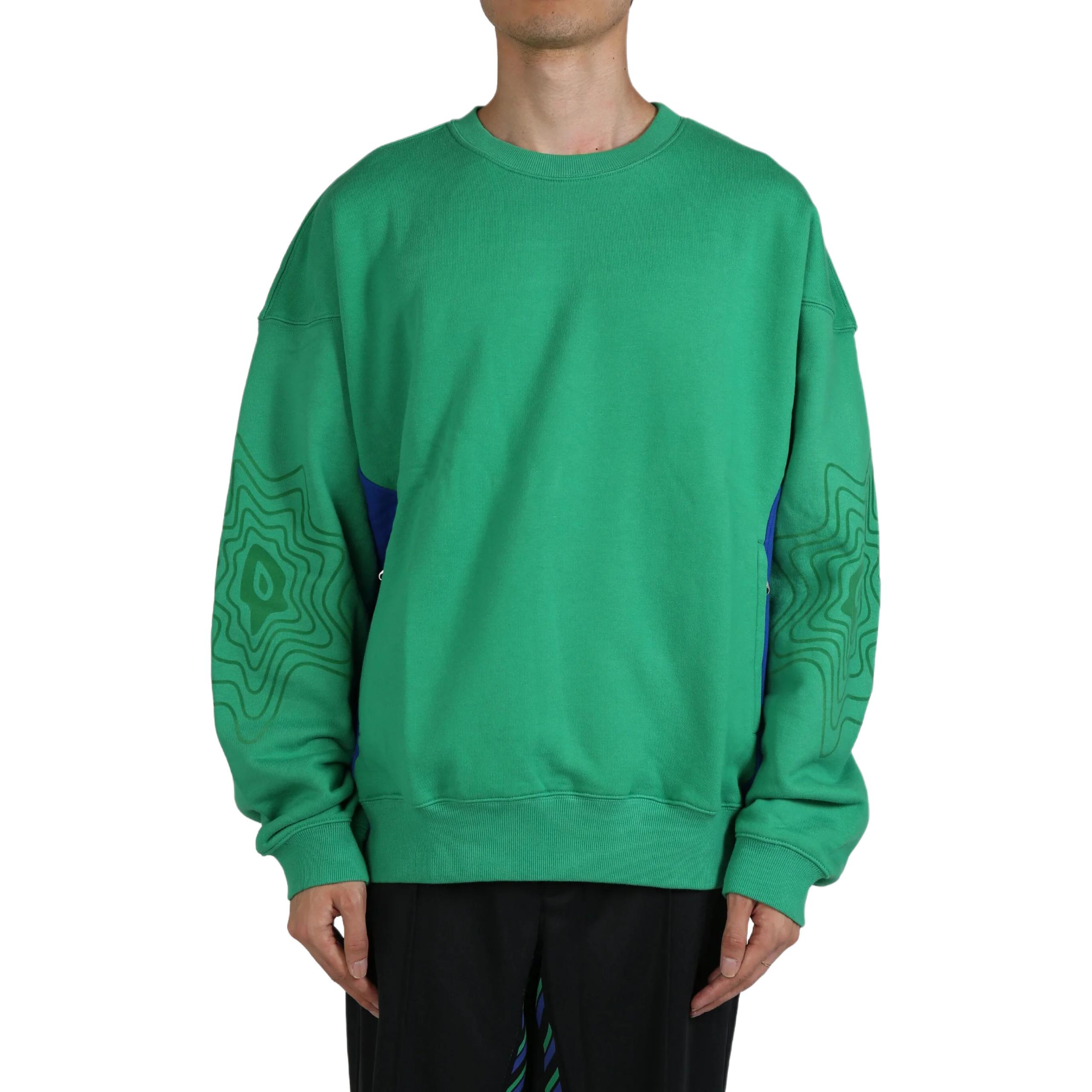 ASICS Green Colorblock Printed Crewneck Oversized Sweatshirt Unisex 2203A297-300
