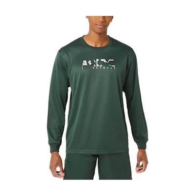 ASICS Green Long-Sleeve Crewneck Sweatshirt with Lettering Design 2063A330-300
