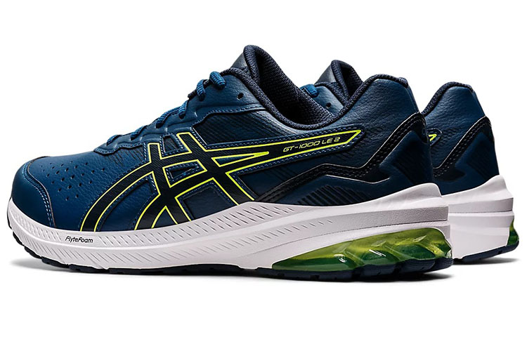 Shop Asics GT-1000 皮革2 舒適耐磨跑鞋 藍黑 2E寬