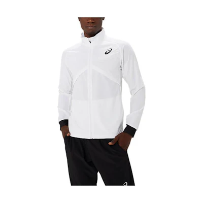 ASICS Hybrid Stretch Woven Logo Print Zip-Up Raglan Jacket White 2091A676-100