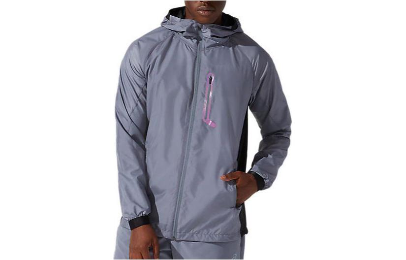 ASICS Hybrid Woven Jacket Colorblock Slim Fit Zip Hoodie Men’s Gray Blue 2031B945-020