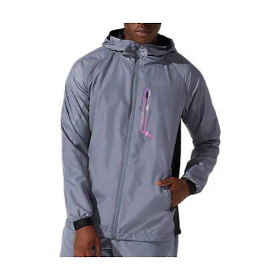 ASICS Hybrid Woven Jacket Colorblock Slim Fit Zip Hoodie Men’s Gray Blue 2031B945-020