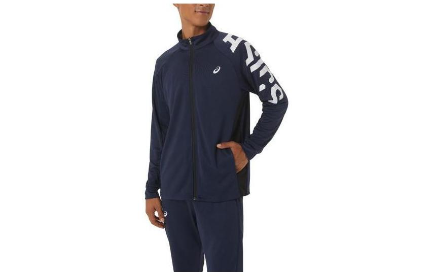 ASICS Ink Blue Zip-Up High-Neck Jacket with Graphic Print 2031D829-401