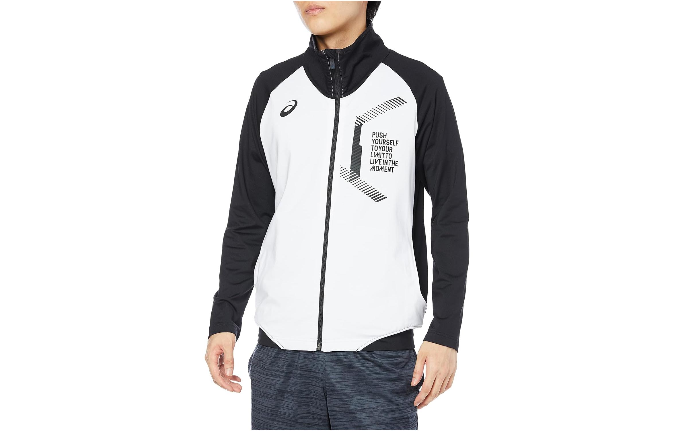 ASICS LIMO Colorblock Logo Print Track Jacket Black White 2031C664-100