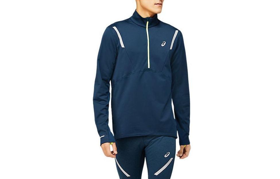 ASICS Lite-Show Winter 1/2 Zip Jacket Navy Blue Striped Long Sleeve Top 2011C101-400