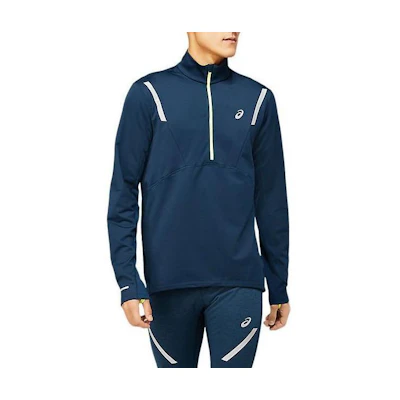 ASICS Lite-Show Winter 1/2 Zip Jacket Navy Blue Striped Long Sleeve Top 2011C101-400