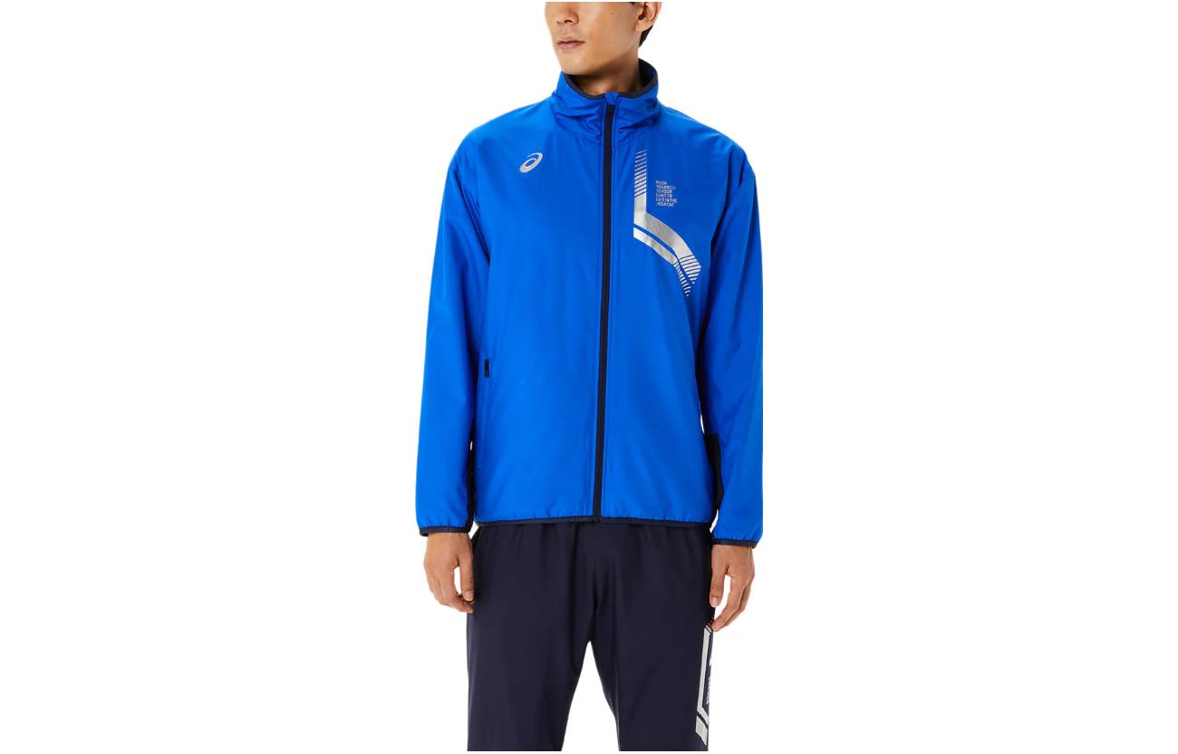 ASICS Logo High-Neck Casual Long-Sleeve Jacket Blue 2031D590-401