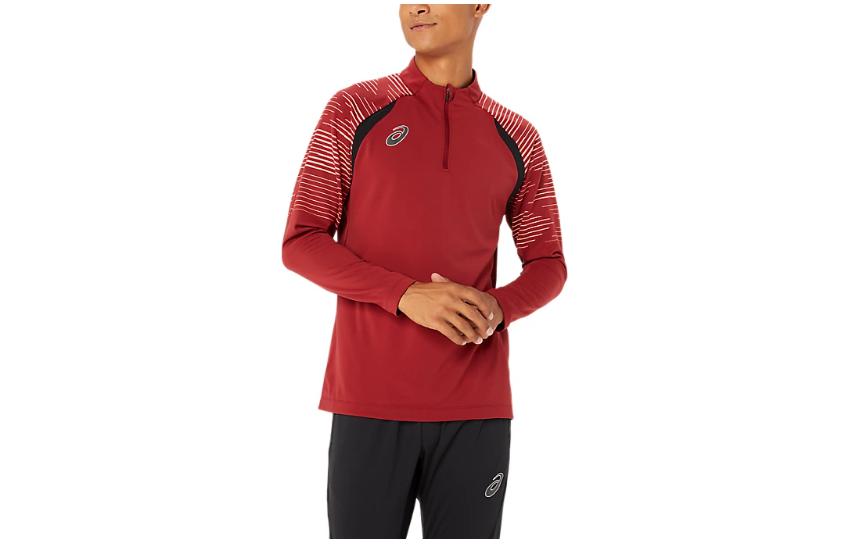 ASICS Logo Patch Striped Half-Zip Track Jacket Red 2101A270-600