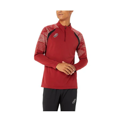 ASICS Logo Patch Striped Half-Zip Track Jacket Red 2101A270-600