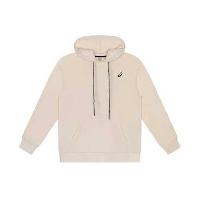 ASICS Logo Print Cream Pullover Hoodie Unisex Loose Fit Long Sleeve 2033B614-200