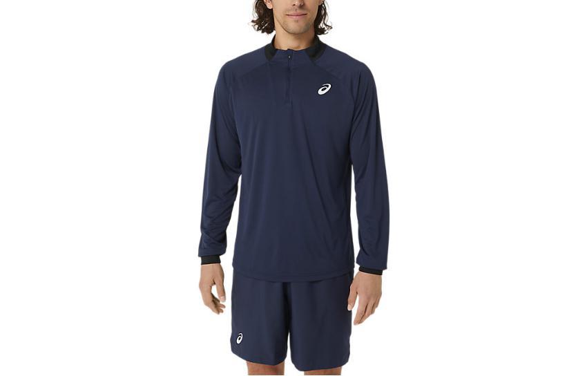 ASICS Logo Print Crewneck Sweatshirt Navy Blue Long Sleeve 2041A274-400