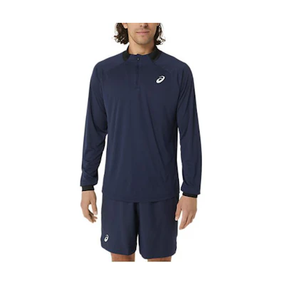 ASICS Logo Print Crewneck Sweatshirt Navy Blue Long Sleeve 2041A274-400