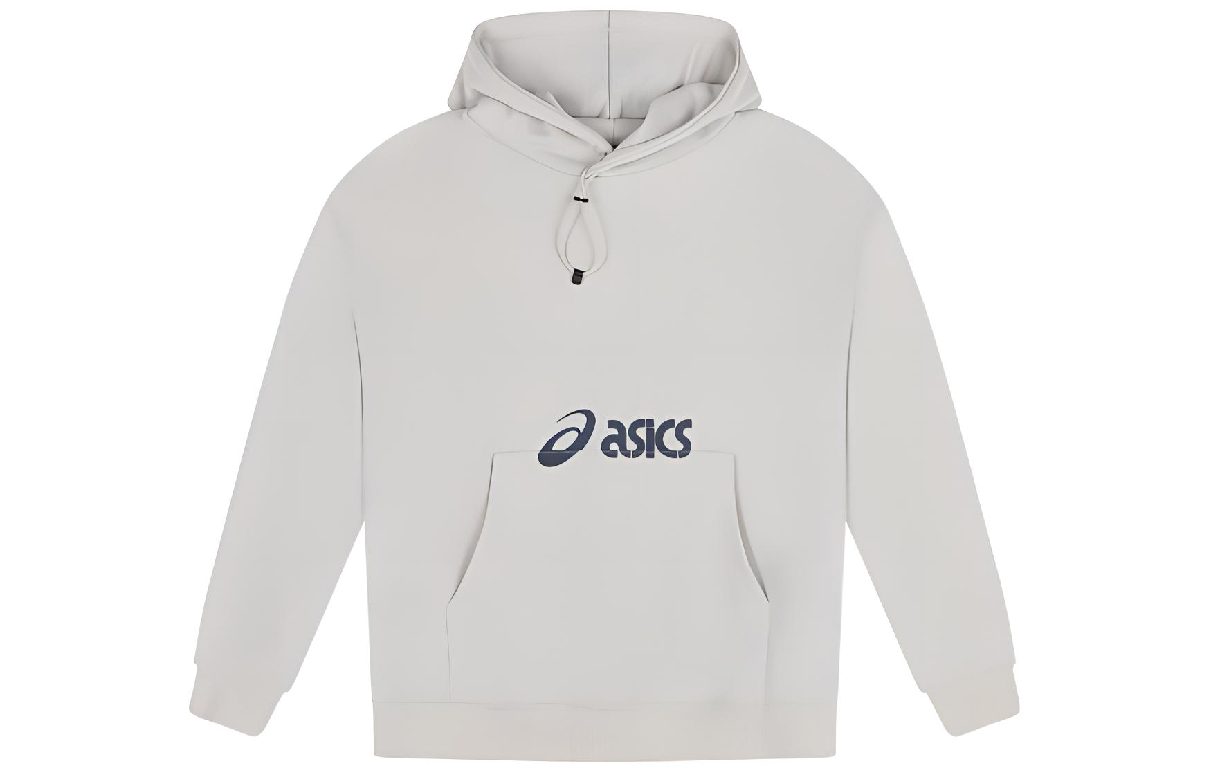 ASICS Logo Print Oversized Hoodie Beige Unisex Long-Sleeve Sweatshirt 2203A211-250