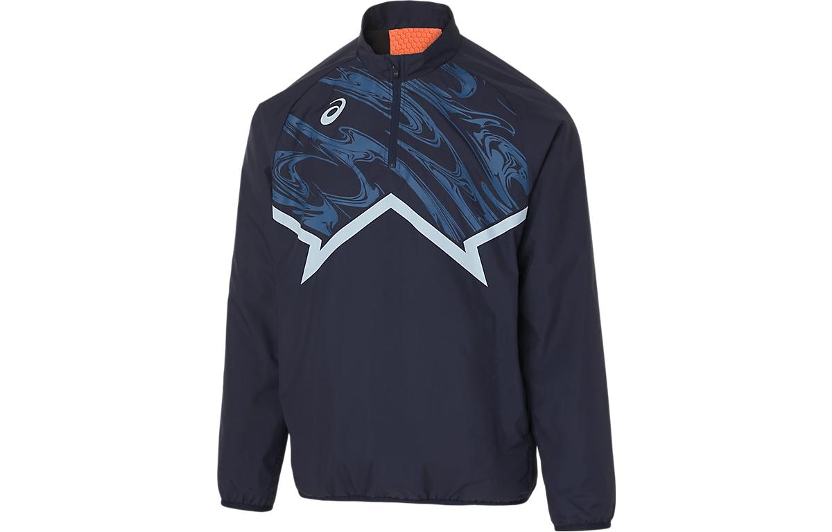 ASICS Logo Print Zip-Up Long-Sleeve Jacket Navy Blue 2121A350-400
