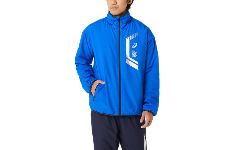 ASICS Logo Print Zip-Up Track Jacket with Pockets Blue 2031D594-401
