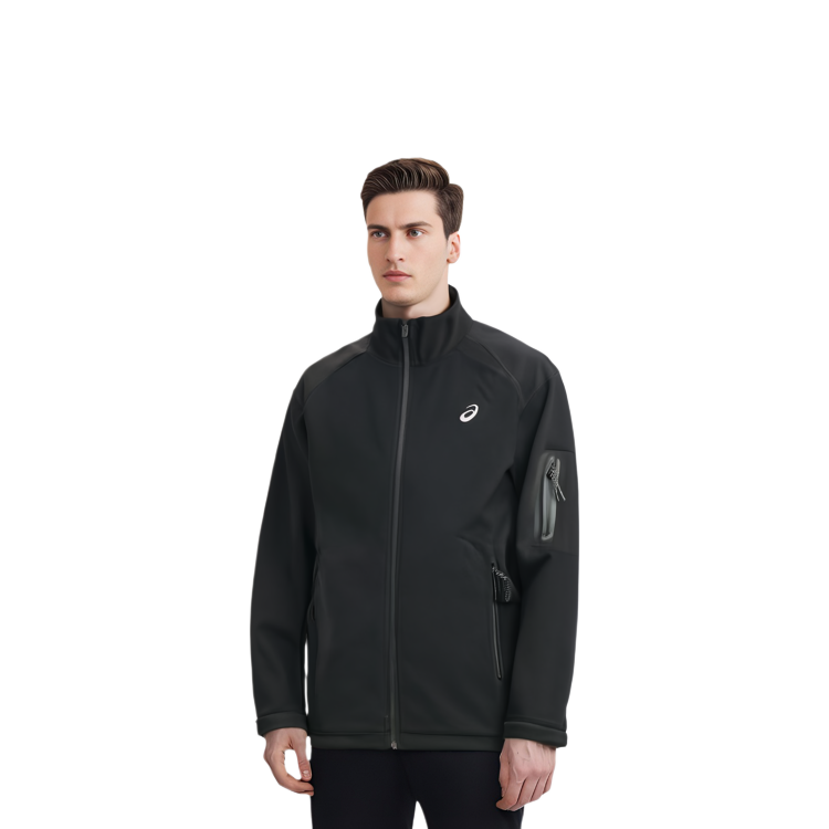 Shop ASICS标志印花拼色拉链运动夹克 - 黑色 2031E443-001