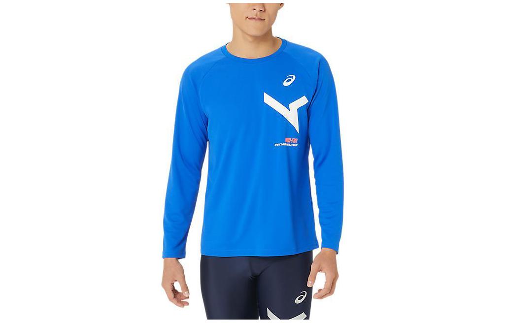 ASICS Logo Printed Crewneck Sweatshirt Blue Long Sleeve Casual Wear 2031E250-401
