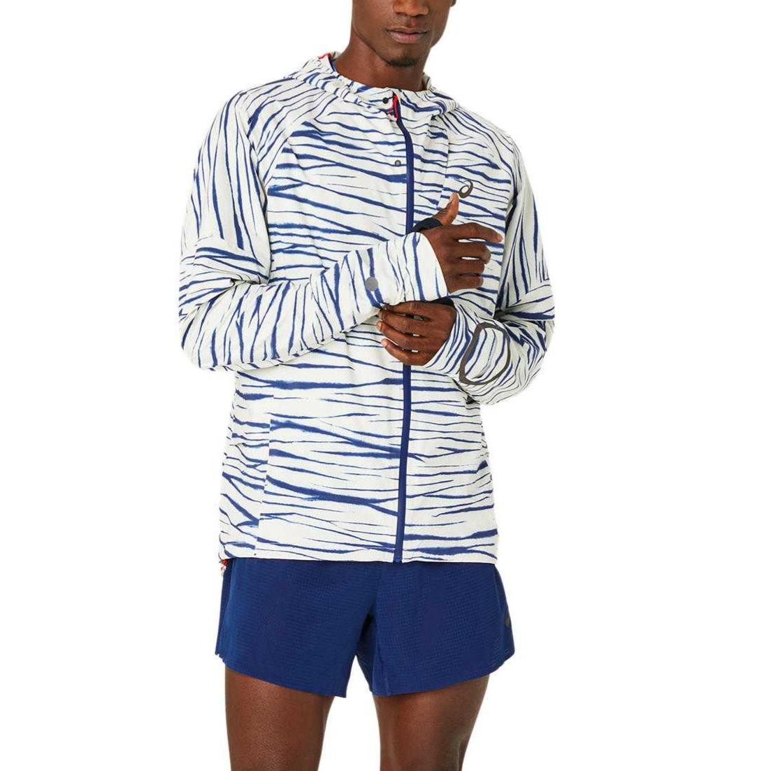 ASICS Metarun Shibori Waterproof Jacket Beige/Blue Lightweight Breathable 2011D124-200