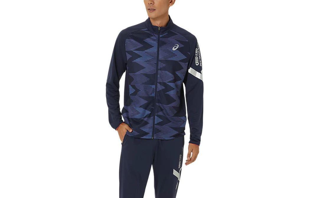 ASICS Midnight Blue Knit Jacket with Colorblock and Zipper Design 2031E539400