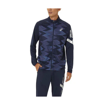 ASICS Midnight Blue Knit Jacket with Colorblock and Zipper Design 2031E539400