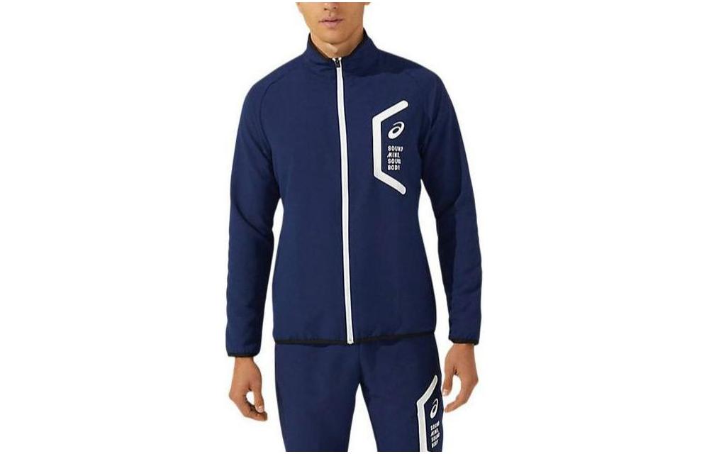 ASICS Navy Blue Letter Print Zip-Up Track Jacket 2031C264-400